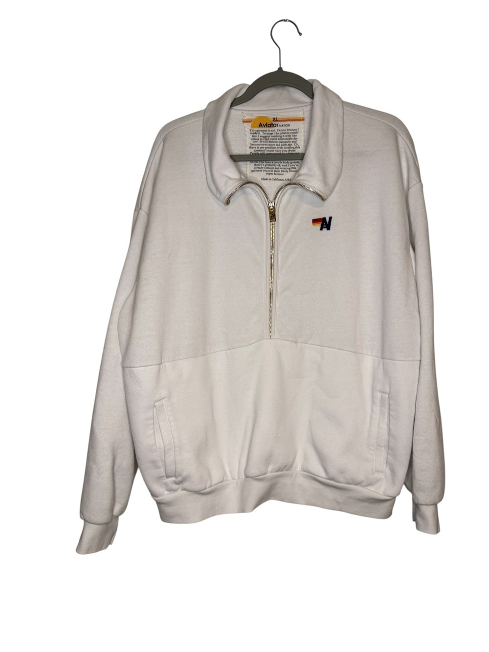 Aviator Nation Essential Half Zip Relaxed Sweatshirt White Size XL